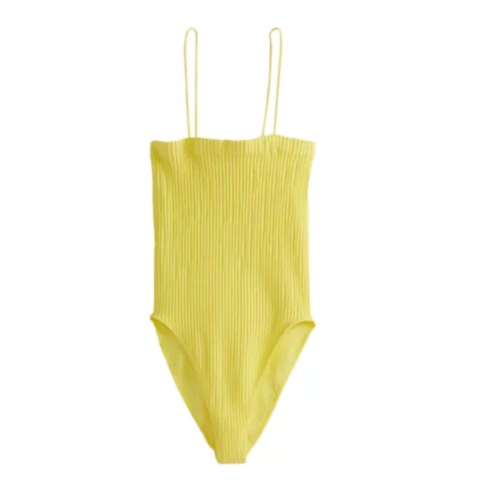 NWT Sugar Rain High-End Textured Square Neck Bodysuit yellow S/M